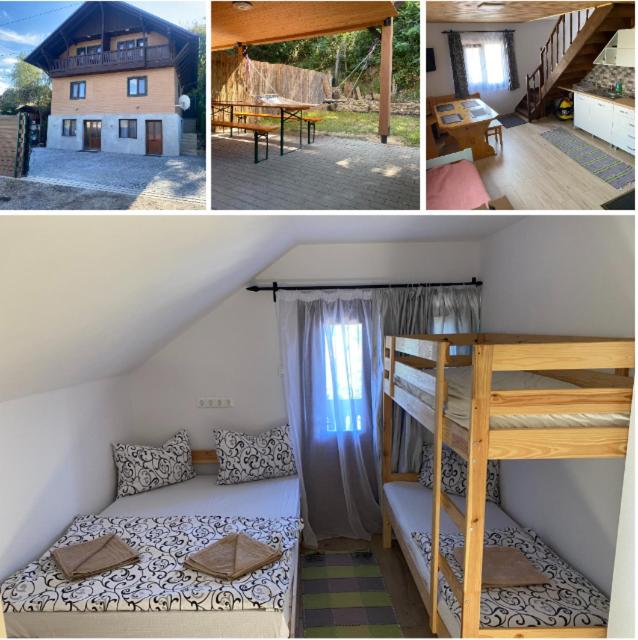 three pictures of a room with a bunk bed and a house at SKH R - 1 Bedroom in Praid