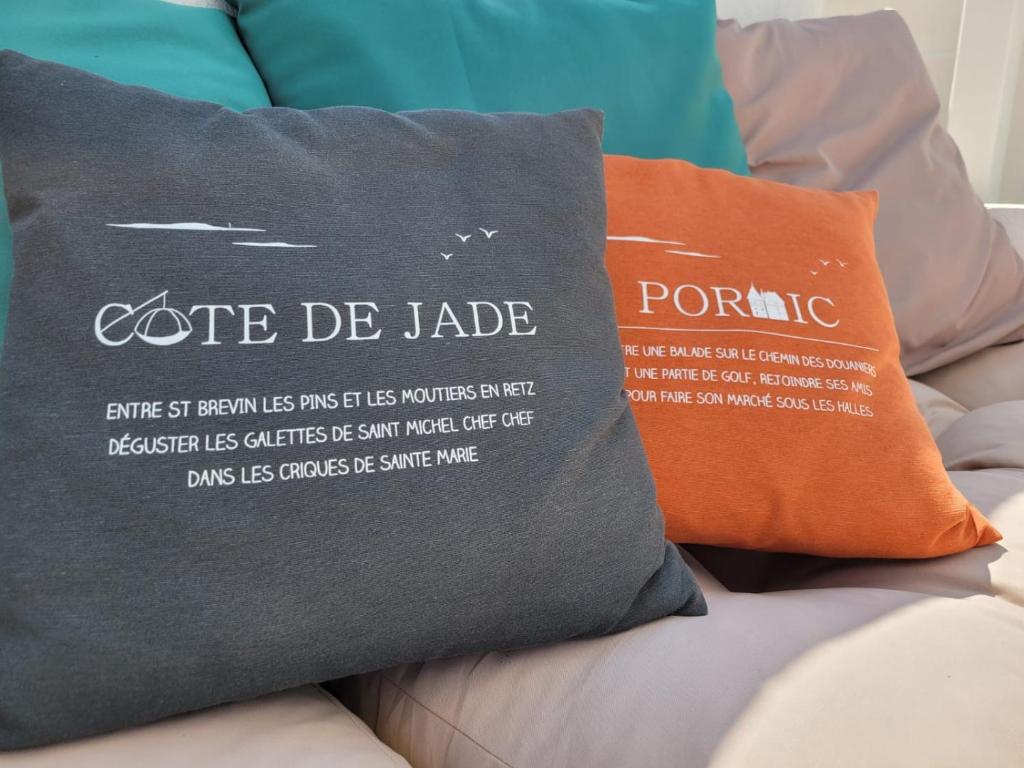 two pillows sitting on top of a couch at Air marin in La Bernerie-en-Retz