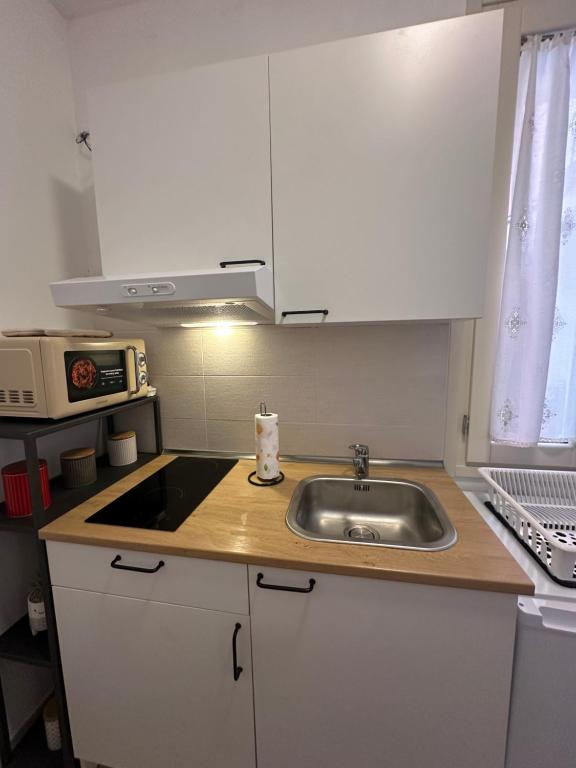 una cocina con fregadero y encimera en L'Angolo Rosa, en Casale Monferrato