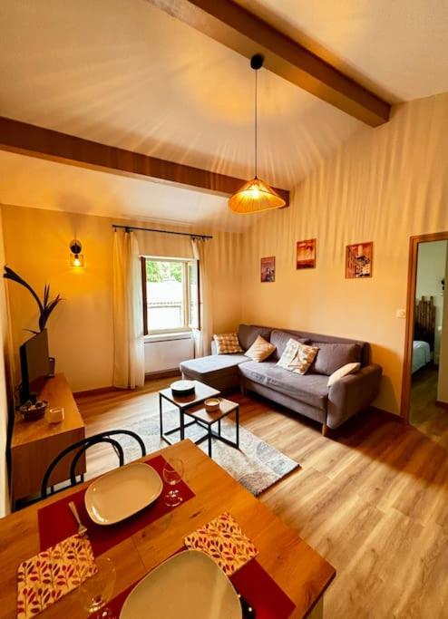 un salon avec un canapé et une table dans l'établissement Appartement à Foix, à Foix