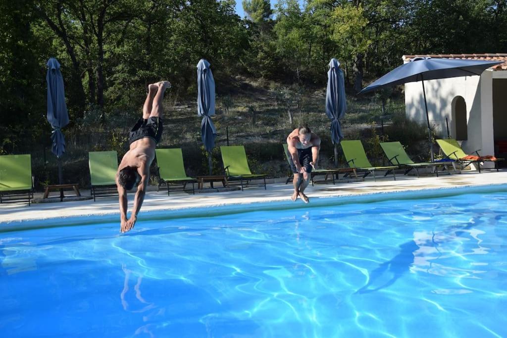 2 hommes plongent dans une piscine dans l'établissement Moulin des Gypses Gîte l'Oliveraie, à Mormoiron