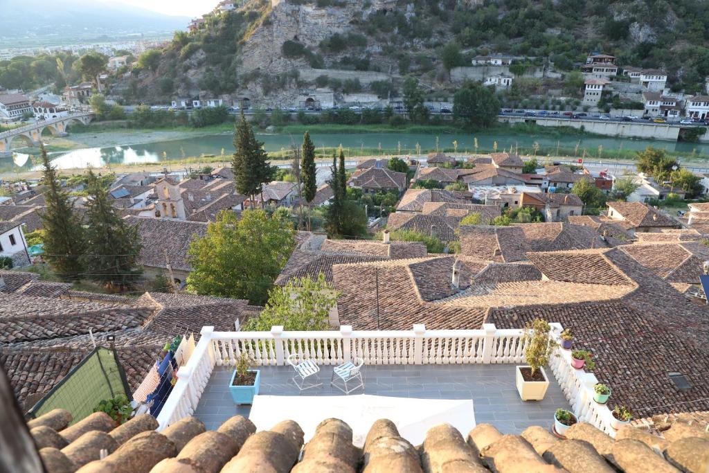 an aerial view of a village with roofs at Villa Elena Gorice in Berat