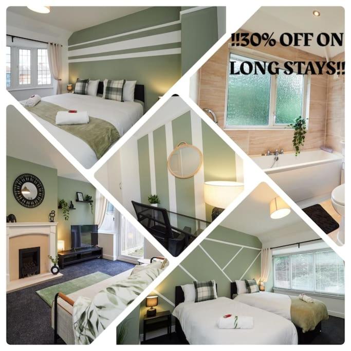 a collage of four pictures of a hotel room at B26-Contractors-HS2-NEC-BHX guests in Birmingham