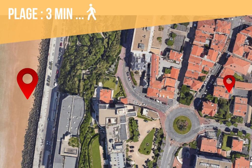 a map of a street with a person walking on it at Chalet basque 6 couchages centre ville Biarritz in Biarritz