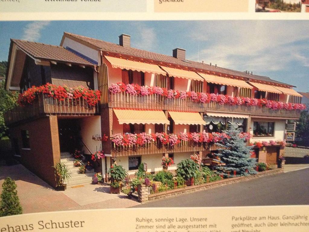 a building with flowers on the side of it at Haus Schuster in Bad Salzschlirf