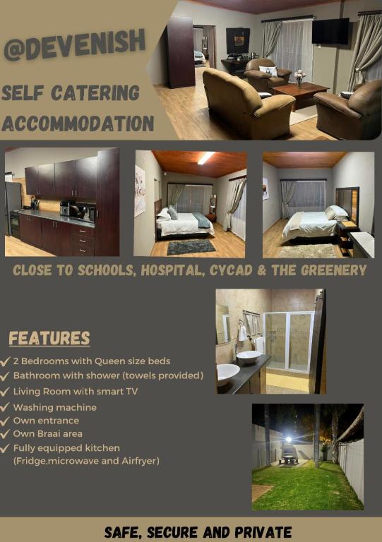a collage of four pictures of a room with a bed and a room at 72 on Devenish in Polokwane