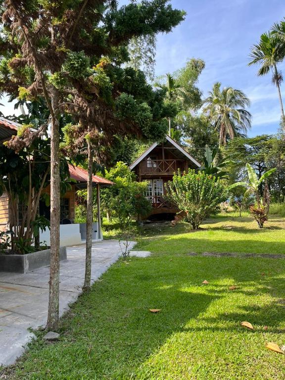 a house with a green yard with a building at Eka's Bungalows in Maninjau