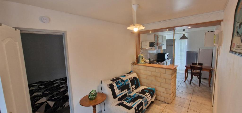 un salon avec un canapé et une table et une cuisine dans l'établissement Le Duo Thermal, à Plombières-les-Bains