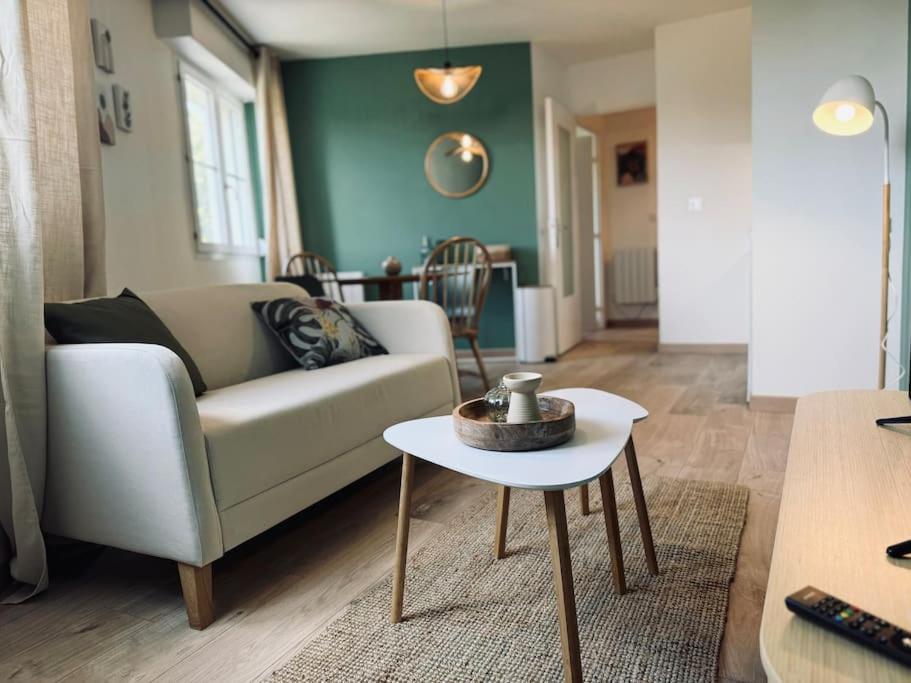 un salon avec un canapé et une table dans l'établissement Le Botanica, grand T2 à Rennes, à Les Gaudinais