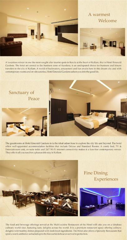 a collage of photos of a bedroom and a hotel room at Hotel Emerald Gardens in Kottara