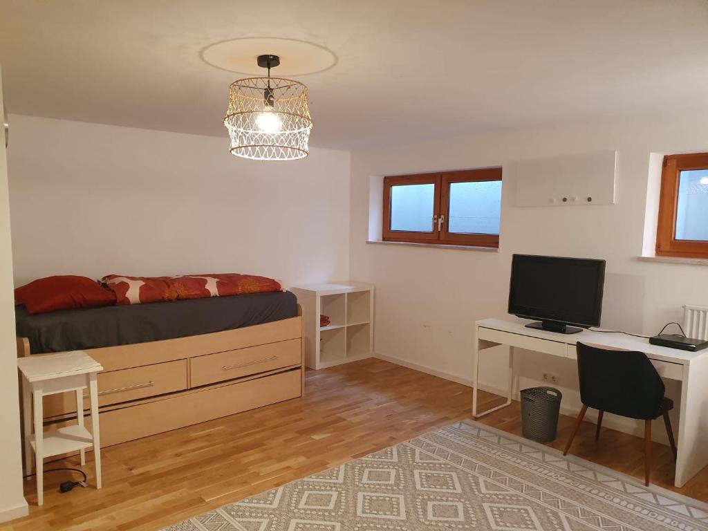 TV a/nebo společenská místnost v ubytování 80m2 Garten-Duplexwohnung in Altperlach
