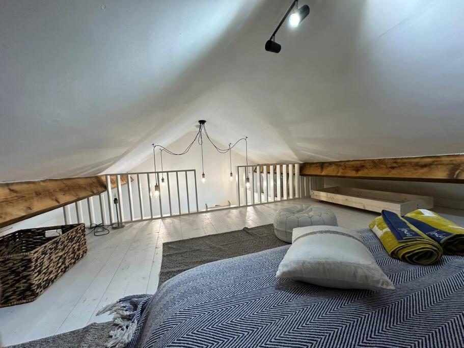a bedroom with two beds in a attic at Bridge Cottage Upper Malone in Belfast