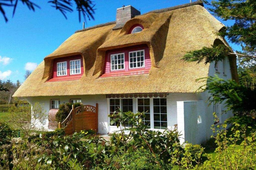 een rieten dakhuis met een rieten dak bij Hochstieg 36, Feld, Hausteil in Nieblum