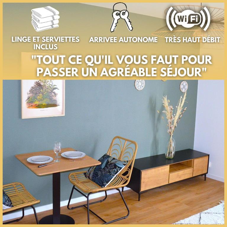une salle à manger avec une table et des chaises dans l'établissement Le Vaughanii - Rennes Quartier St Hélier, à Rennes