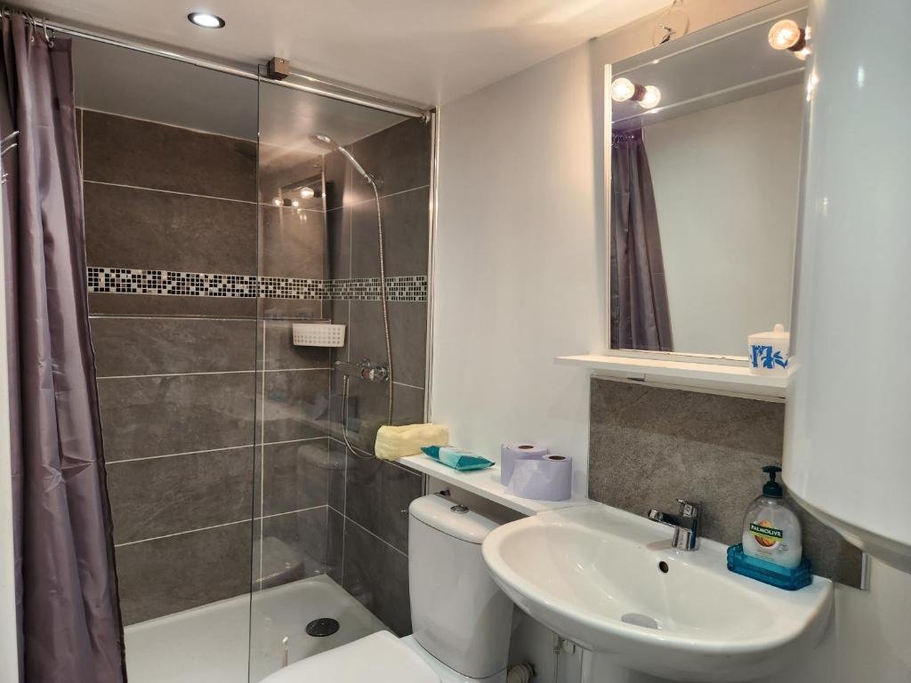 une salle de bain avec une douche, des toilettes et un lavabo dans l'établissement Bas de Villa, à Marseille