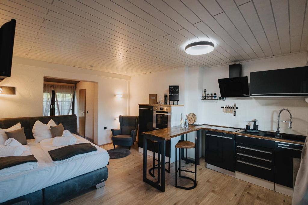 Postel nebo postele na pokoji v ubytování Apartment am Annaweiher