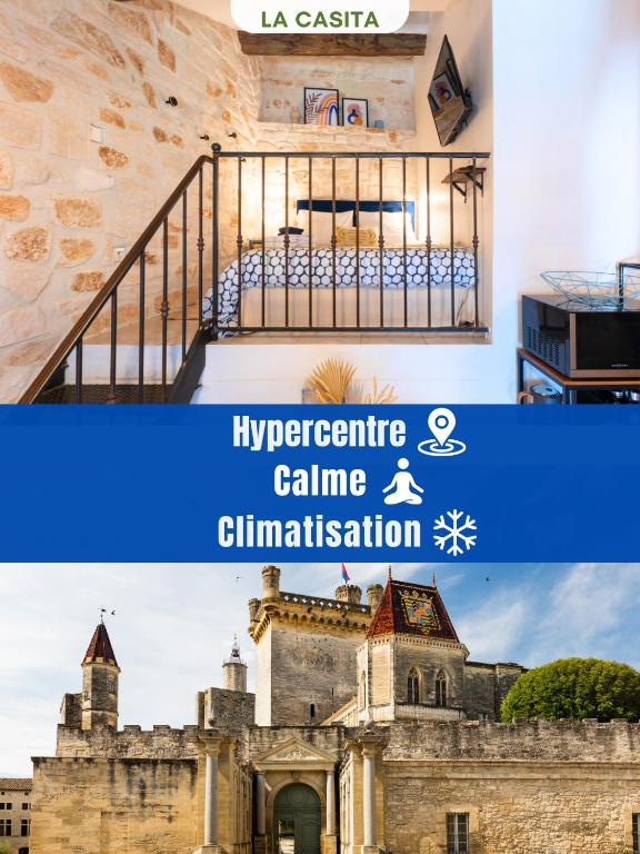 un collage de deux photos d'un château dans l'établissement La Casita - Studio Confort et Design - Emplacement Parfait - Uzès, Pont du Gard, à Uzès