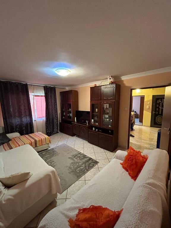 a living room with two couches and a television at Casy&Angy in Braşov