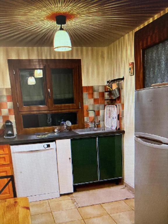 une cuisine avec un évier et un réfrigérateur dans l'établissement Entre terre et mer, à Villeneuve-lès-Maguelone