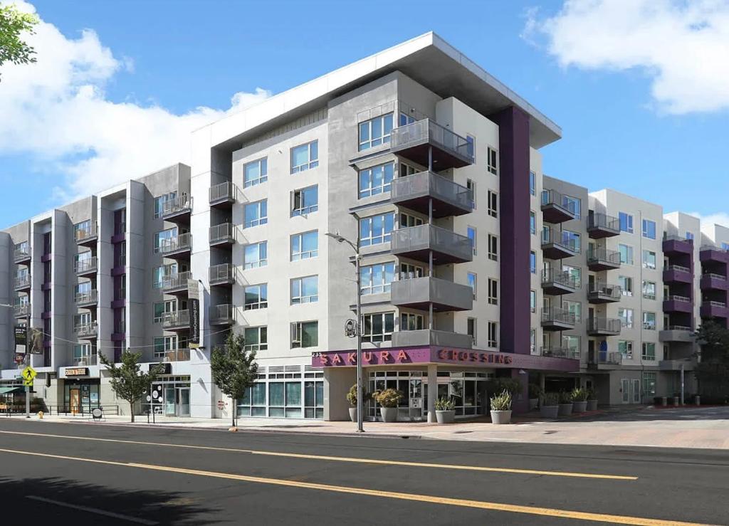 an apartment building on a city street at Tucked in Little Tokyo in Los Angeles