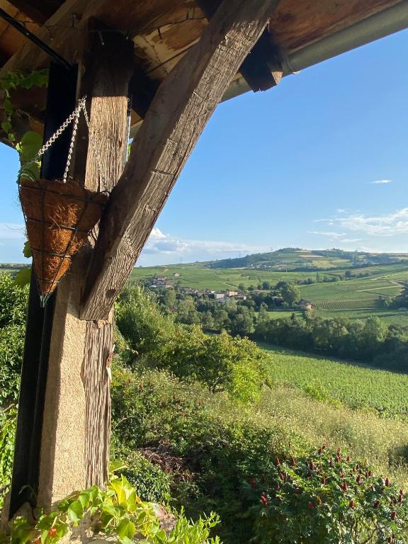 une vue sur les collines depuis une ferme dans l'établissement Cottage en vignoble, à Leynes