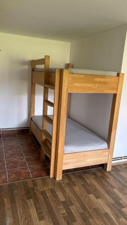 Postel nebo postele na pokoji v ubytování Chata Dětřichovka