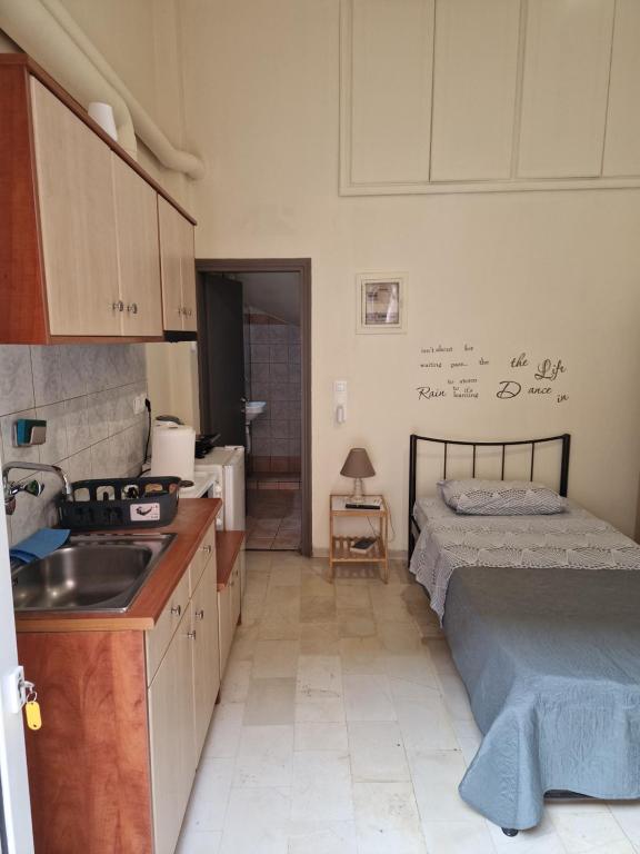 una cucina con un lavandino e un letto in una stanza di Diana's Cozy 12 Studio a Ioannina