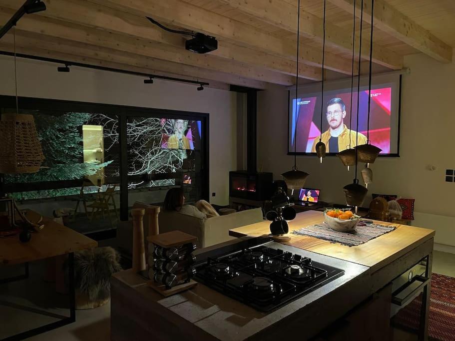 TV a/nebo společenská místnost v ubytování The forest chalet in Parnassus