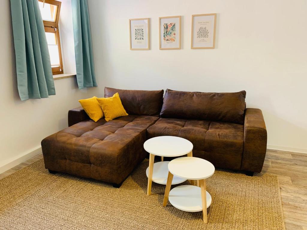 Et opholdsområde på Am Schloss Wolkenstein, 86m2, 3BR, Babybett, Office