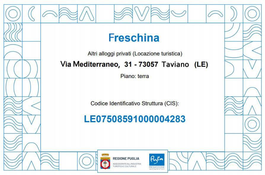 Certifikát, hodnocení, plakát nebo jiný dokument vystavený v ubytování Freschina