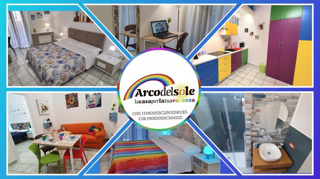 a collage of four pictures of a room at Arco del Sole in Palermo