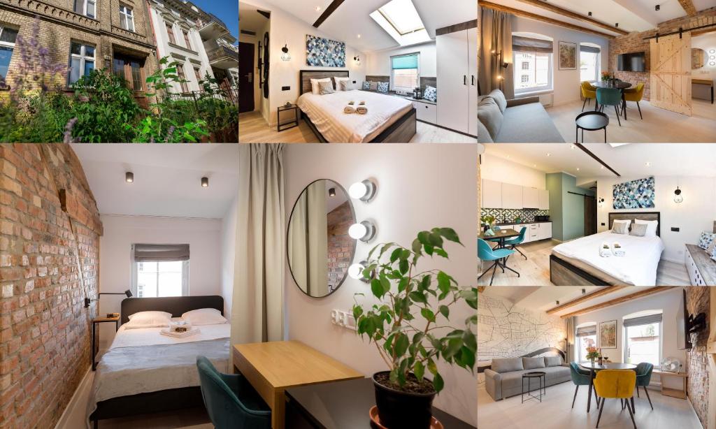 トルンにあるSteel And Wood Apartmentのホテルの部屋の写真のコラージュ