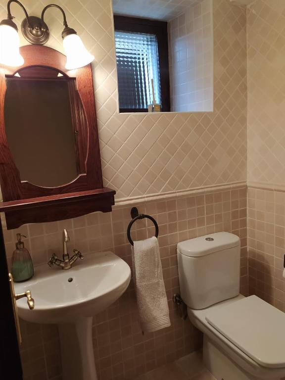 a bathroom with a toilet and a sink and a mirror at Gran Pedroso de Llanes in Llanes