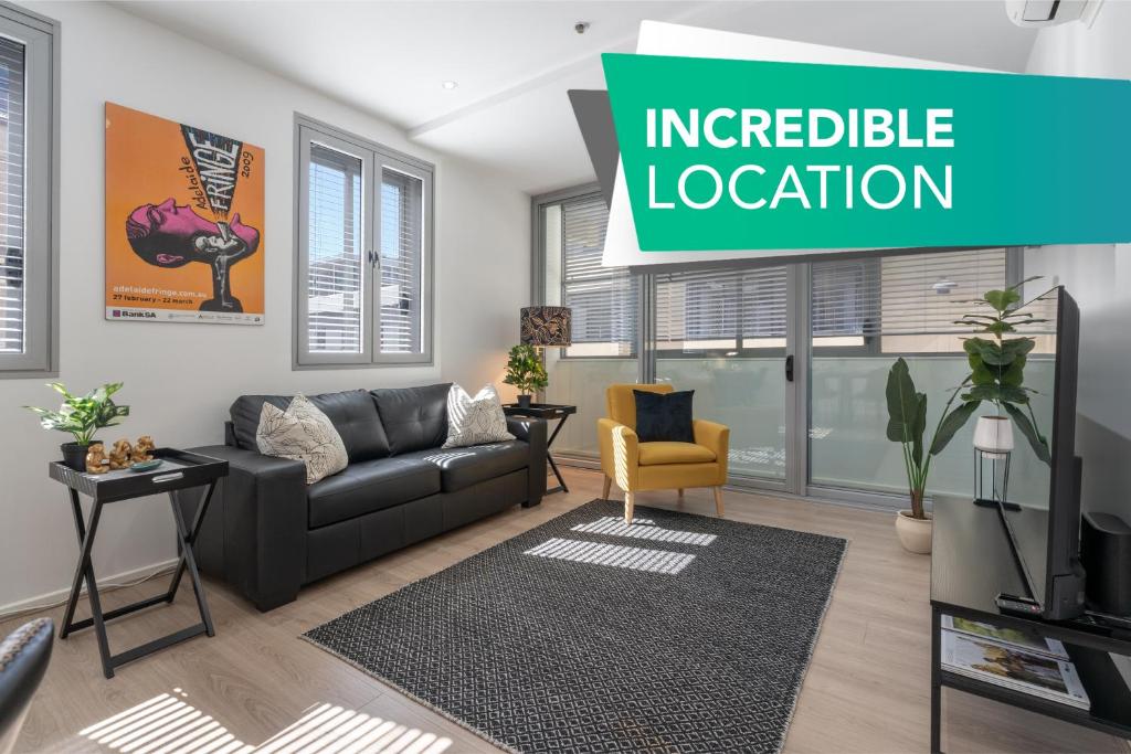 Χώρος καθιστικού στο Artful Escape on York - 2x Carpark, Wifi, East End