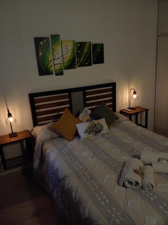 a bedroom with a large bed with pillows on it at EVA Apartments 3 in San Rafael