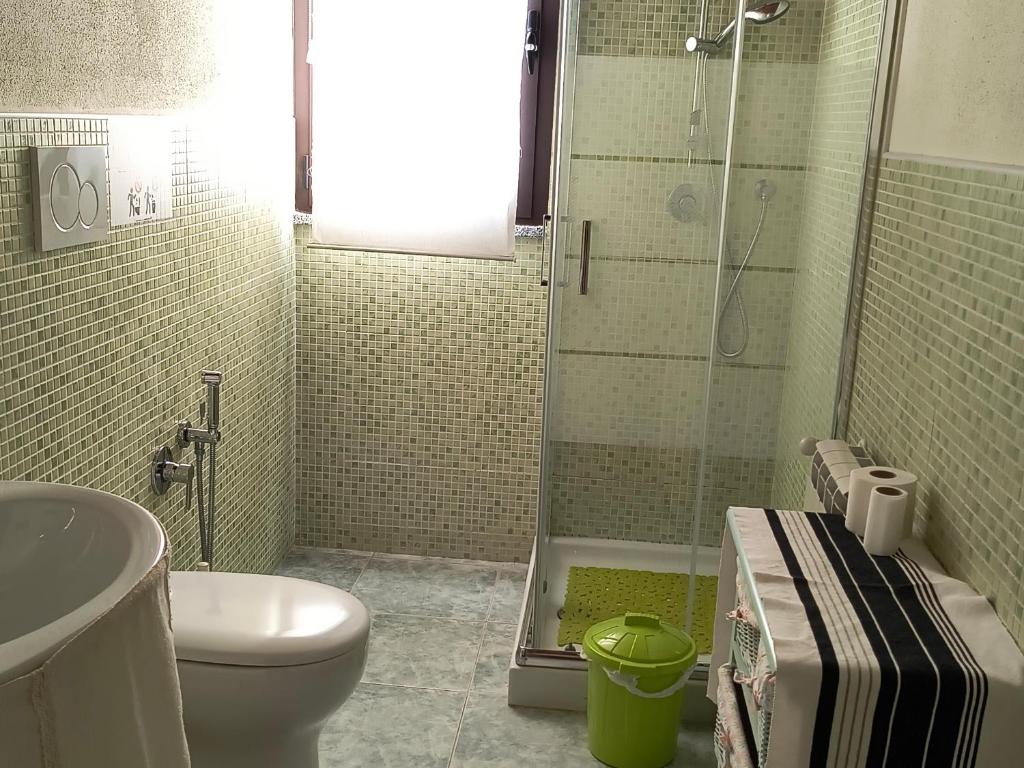 a bathroom with a shower and a toilet and a sink at B&B Is Pranus a Mari Casa Privata in Solanas