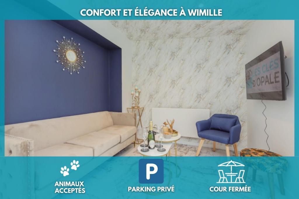a living room with a couch and a chair at Le Cosy - Appartement avec Jardin Wimille proche Wimereux in Wimereux