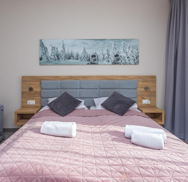 Posteľ alebo postele v izbe v ubytovaní Aparthotel Apartamenty Czarna Góra 308