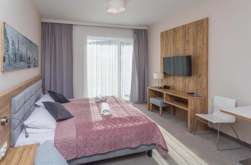 Televízia a/alebo spoločenská miestnosť v ubytovaní Aparthotel Apartamenty Czarna Góra 308