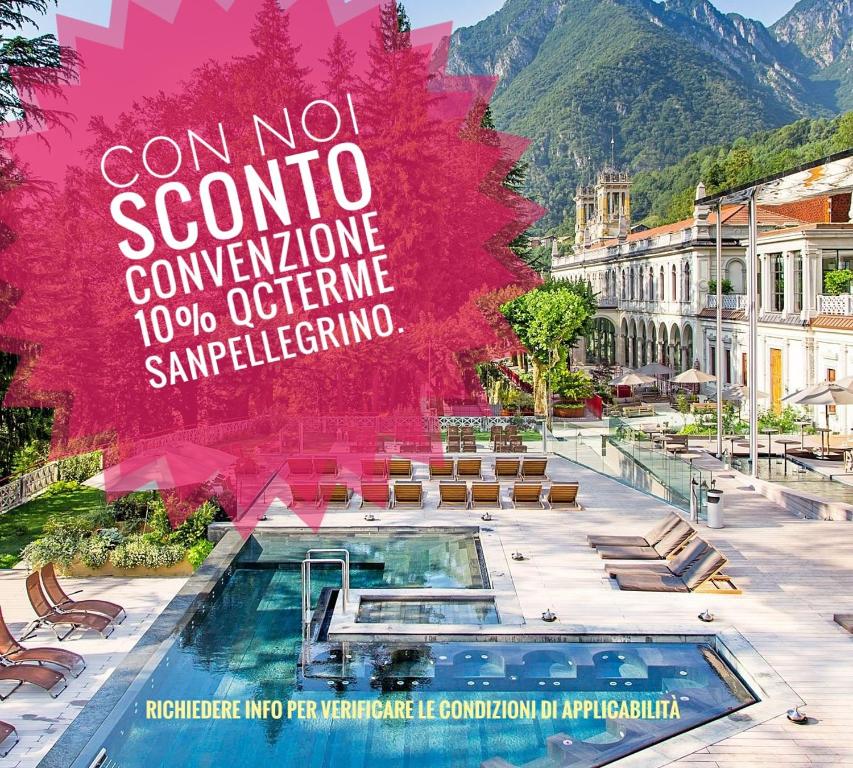 a poster for a resort with a swimming pool at Baciati dal Sole-Self check-in in San Pellegrino Terme