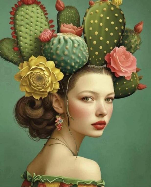 a painting of a woman with cactuses on her head at A Cantunera LittleHouse in Agrigento
