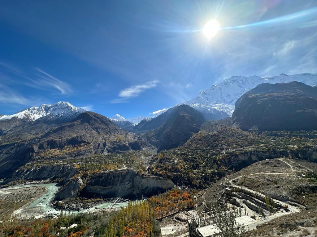 a view of a valley with snow capped mountains at KOH E QAF HUNZA in Hini
