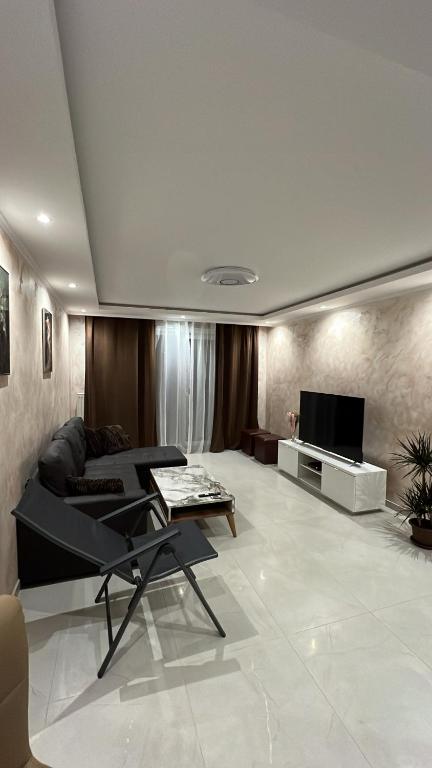 un salon avec un canapé et une télévision dans l'établissement Appartement Prestige, à Strasbourg