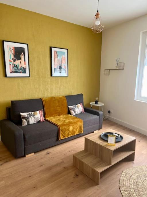 un salon avec un canapé et une table basse dans l'établissement Appartement hyper centre climatisé, à Salon-de-Provence