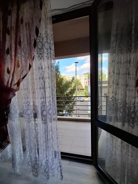 a window with a view of a balcony at Casa Grazia in Balta Albă