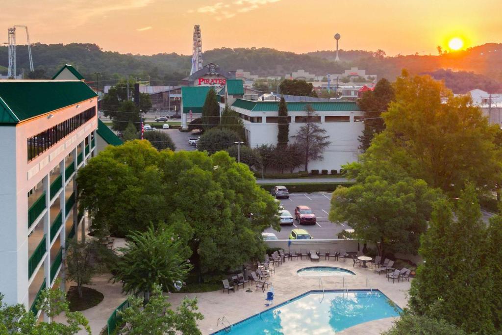 an aerial view of a building and a parking lot at Quality Inn Near the Island Pigeon Forge in Pigeon Forge