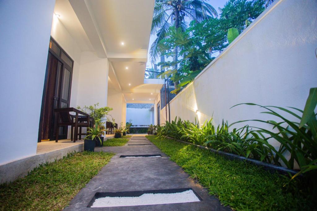 Ahangama CentralにあるVilla Morning Surfの建物脇の植物の通路