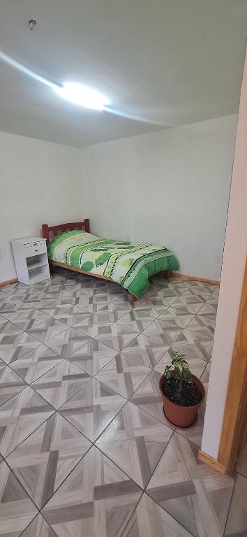 a room with a bed and a potted plant at Casita, NOFA in Ushuaia