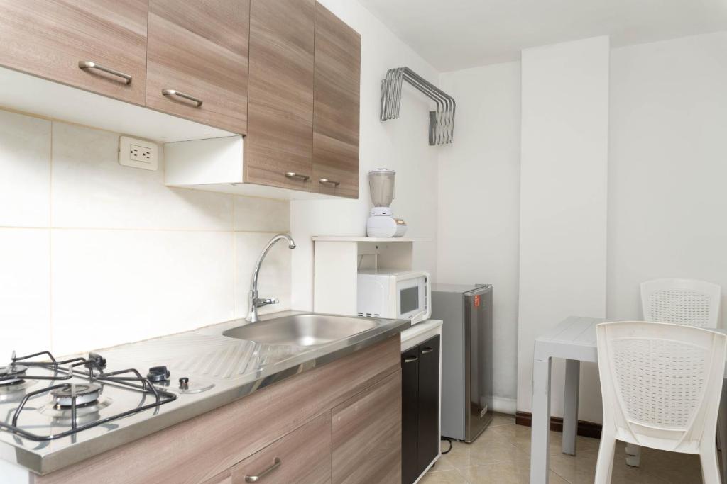 Kuchyň nebo kuchyňský kout v ubytování Hotel Palo Alto Laureles