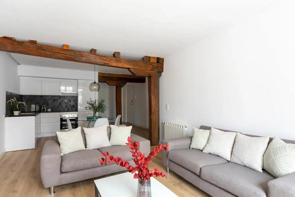 a living room with two couches and a table at Piso moderno en el centro detrás del edificio Banco Santander in Santander